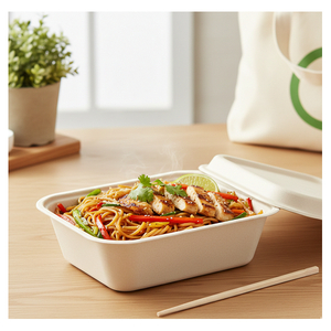 Contenedor Rectangular de Bagazo con Logotipo Personalizado al por Mayor, Lonchera Sostenible de Fibra de Caña de Azúcar para Suministro a Granel - Product Image 2