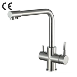 <span class=keywords><strong>Grifo</strong></span> de Cocina Moderno de <span class=keywords><strong>3</strong></span> Vías con Doble Manija, Mezclador de Acero Inoxidable con Rociador Extraíble, Acabado Dorado, Grifos para Lavabo de Baño - Product Image 1