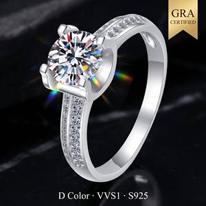 Anillo de Plata S925 con Moissanita, Certificado GRA, Corte Brillante Redondo VVS1, Plata <span class=keywords><strong>Ley</strong></span>, Venta al Por Mayor para Minoristas - Product Image 3