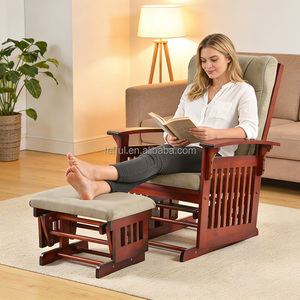 Ensemble de meubles de salon contemporains en bois écologiques avec coussin beige, fauteuil à bascule pour allaitement et repose-pieds - Product Image 6