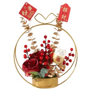 Modern Iron Flower Basket Red Berry Artificial Flowers Spring Festival Desktop Decor <b>Gift</b> - Product Image 5