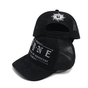 Casquette de camionneur en daim noir avec logo imprimé personnalisé sur le devant, broderie de logo, étiquette personnalisée - Product Image 4