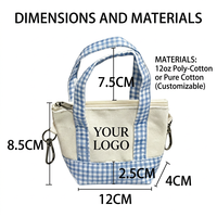 Sac fourre-tout en toile moderne et minimaliste avec logo personnalisé, en stock, organiseur de rouge à lèvres et écouteurs, mini pochette à carreaux, mini porte-monnaie patchwork