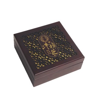 Boîte d'emballage en bois pour produit de santé Antrodia Camphorata, carrée, à couvercle rabattable, faite à la main, avec design estampé or - Product Image 5