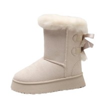 Bottes de neige à plateforme pour femme, dessus en daim, semelle extérieure en caoutchouc thermoplastique, polyvalentes, doublées polaire, très épaisses et chaudes, hauteur cheville
