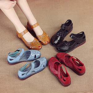 Nuove Scarpe Estive Vintage <span class=keywords><strong>da</strong></span> Donna, Sandali Casual con Motivi Floreali in Stile Folk, Scarpe in Vera Pelle a Rete per Signore Anziane - Product Image 5