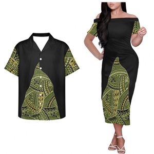 Pacific Islander Dress Polynesian Tribal Samoan Green Tapa Pattern Print Custom Samoan <span class=keywords><strong>Sei</strong></span> eleganti abiti Casual aderenti - Product Image 1