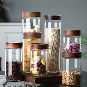 Contenitore Ermetico in Vetro per Alimenti con Coperchio in Legno di Acacia, Barattolo Rotondo Trasparente - Product Image 3