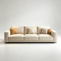 Canapé sectionnel moderne trois places avec dossier divisé et accoudoirs carrés, revêtement en tissu, garnissage en mousse densité 32, mobilier de salon