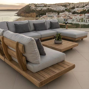 Moderno Juego de Sofás Seccionales de Madera Maciza <span class=keywords><strong>con</strong></span> Cojines para Sala de Estar, Jardín, Patio y Hotel, Muebles de Exterior - Product Image 1