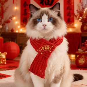 Cat pet New Year's safe and warm <b>scarf</b>, Chinese New Year <b>scarf</b>, cat and dog decoration, Spring Festival koi ornament, dog collar - Product Image 3