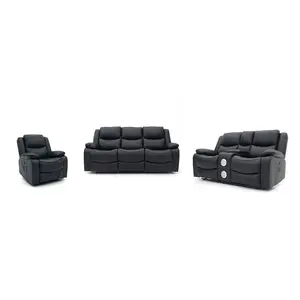 Geeksofa 3+2+1 Air Leather Power Electric Motion Recliner Sofa Set With Console And Bluetooth Speakers For Living Room Furniture