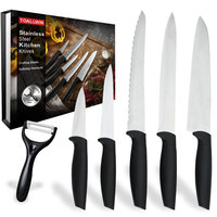 Ensemble de couteaux en acier inoxydable avec manche en PP noir, ensemble de couteaux de cuisine et d'accessoires, ensemble de couteaux de chef tranchants avec boîte cadeau