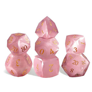 Conjunto de Dados de Pedra Preciosa Olho de Gato Rosa 7PCS - Feito à Mão, Gravado, Multifacetado, para Jogos de Tabuleiro D&D - Product Image 4