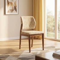 Chaise de salle à manger en bois d'hévéa de design moderne avec assise et dossier moelleux en lin, conforme à la norme EUDR