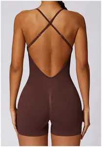 New Arrival Hollow Back Seamless Yoga Jumpsuit Slim Fit Bodysuit 1 Piece Hip Lifting Fitness Jumpsuit For Women