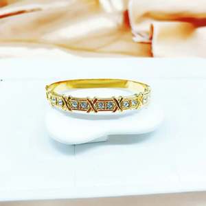 X-A969-E035G SmileJoyas 22k Gold Plated 316L Stainless Steel Channel <b>Set</b> Crystal Cuff Bracelets <b>Bangles</b>-Classic Unisex Everyday - Product Image 1