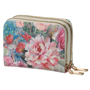 Cartera de Mujer, Portátil, Corta, con Doble Cremallera, Diseño Floral, para Guardar Tarjetas, de Cuero Sintético, para Uso Diario - Product Image 3
