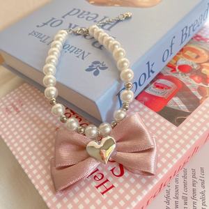 पालतू मोती हार दिल धनुष राजकुमारी शैली कुत्ते और बिल्ली हार कॉलर छोटे पालतू जानवर - Product Image 3