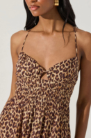 Robe longue personnalisable à imprimé léopard, bretelles spaghetti, col cœur, à volants
