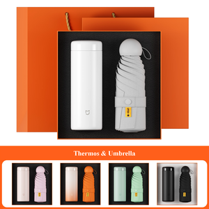 Ensemble cadeau de luxe 2-en-1 personnalisé avec logo, comprenant une thermos et un parapluie, pour la reconnaissance des clients d'entreprise - Product Image 2