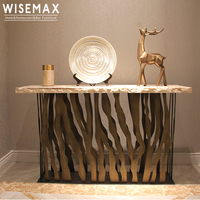 WISEMAX FURNITURE Table console en marbre post-moderne Table décorative de luxe en acier inoxydable pour couloir de maison Table d'entrée durable