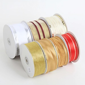 Eco-Friendly Golden Satin Polyester/Cotton Organza Ribbon Gold Edge Double Face <b>Bow</b> Printed Glitter Printed for <b>Gift</b> Packaging - Product Image 6