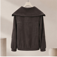 Veste courte en cuir de mouton marron pour femme, col à revers large, boutons métalliques, vêtement d'extérieur décontracté pour l'automne et l'hiver