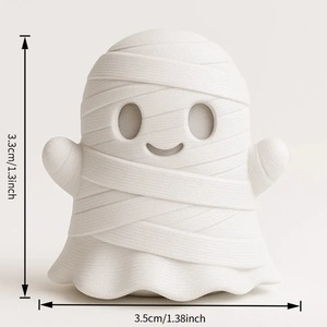 Set di 4 Statuette Minimaliste Art Déco Stampate in 3D Bianche: Mummia, Zucca, Fantasma, Grim Reaper - Decorazioni da Scrivania per Halloween e Anniversari - Product Image 3