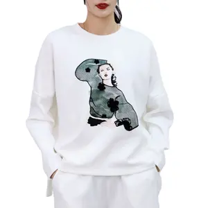 Maglietta da donna all'ingrosso di alta qualità in pizzo a rete fiore maniche lunghe magliette da donna T-Shirt da donna con stampa personalizzata