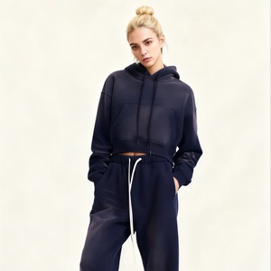 TKAN474D Sweat à capuche vintage court en coton lourd, ample, taille plus, pour femme, avec logo personnalisé, lavage à l'acide, tie-dye, pour l'hiver - Product Image 1