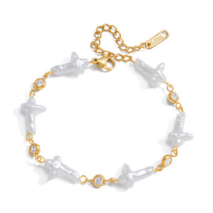 <b>Cross</b> Imitation Pearl Bracelet Gold <b>Chain</b> Bezel Setting Jewelry Gift - Product Image 5