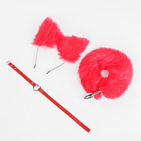 Ensemble sexuel trois pièces Fox Niang avec plug anal, bandeau et queue en fourrure de renard, collier de chat pour le flirt