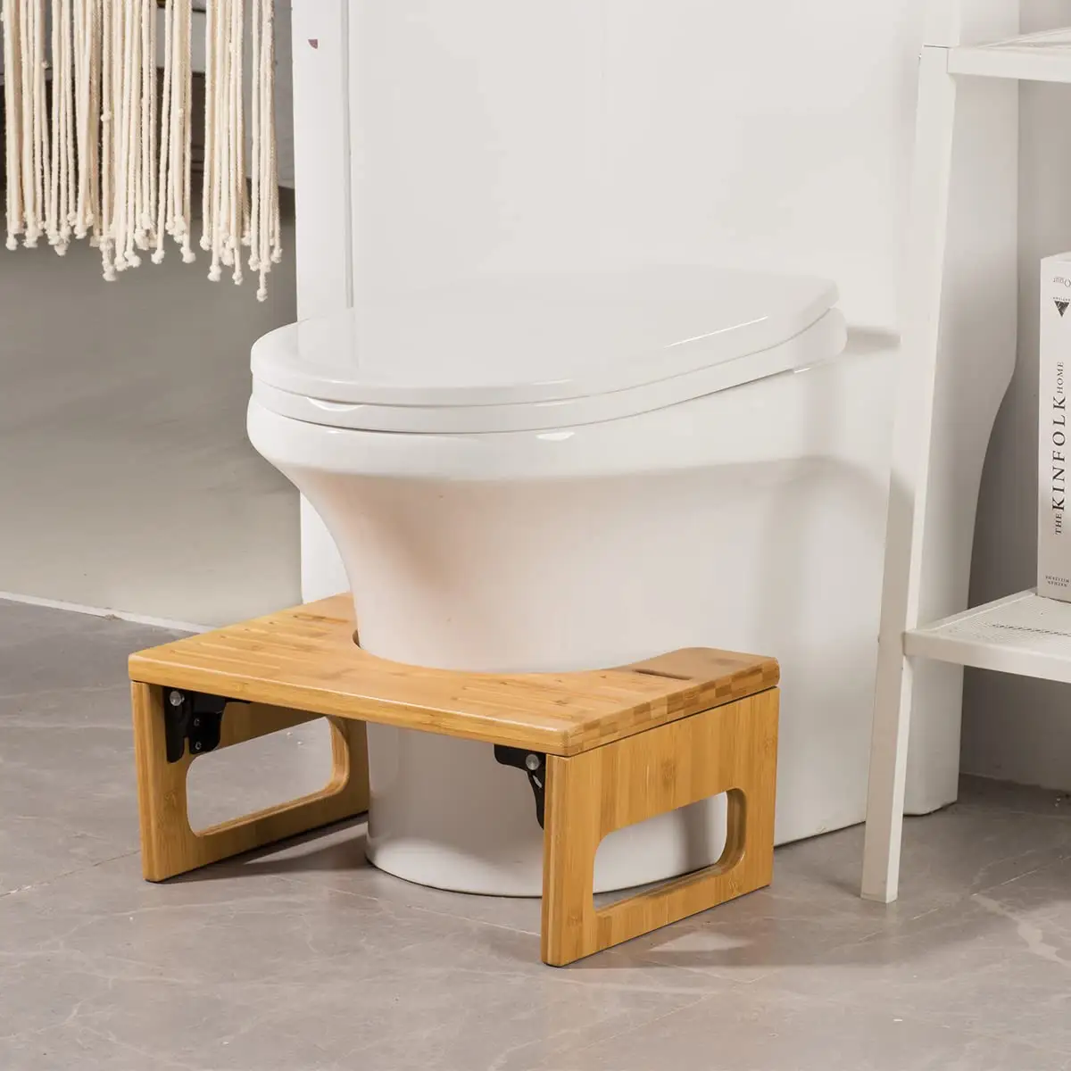 Banheiro Ajustável Multi-Heights Poop Stool Dobrável Bamboo Toilet Stool para Adultos Crianças