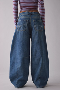 بنطلون جينز نسائي عالي الخصر صديق للبيئة، مريح وفضفاض، واسع الساق، مرن وقابل للتمدد، قابل للتنفس، لون أزرق صلب لجميع المواسم - Product Image 3