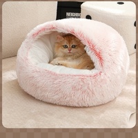 Lit pour chat portable à capuche, en velours écologique, rond, moelleux et confortable, à motif animal, fabriqué directement par le fabricant, pour chats d'intérieur