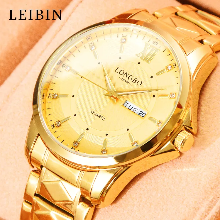 Men classic stainless steel gold dial wrist watch gold men wrist quartz watches fashion mens watches top brand luxury quartz