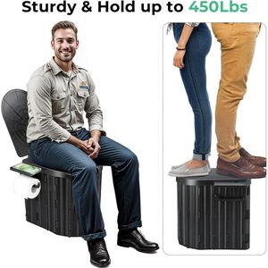 Premium compatto pieghevole WC con coperchio e supporto di carta portatile campeggio vasino per adulti per i viaggi - Product Image 3