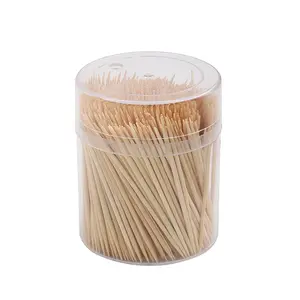 Cure-dents en bois de bambou 500 pièces, grand cure-dents rond en bois dans une boîte de rangement en plastique transparent, fête Double face robuste et sûre