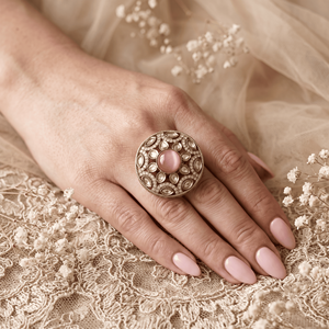 Bague ronde en pierre rose Kundan plaquée or, imitation charme, ajustable, tendance, bijoux ethniques pour femmes - Product Image 2