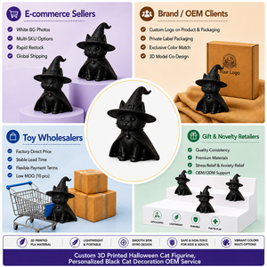 Maßgefertigte 3D-Gedruckte Halloween Schwarze Katze Hexen-Figur Personalisierte Hexen-Katzen-Dekoration OEM-Service PLA/PETG/ABS Materialien - Product Image 4