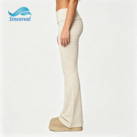 Pantalon de yoga décontracté pour femme, en coton doux et extensible, avec taille pliante rayée personnalisée et jambes évasées