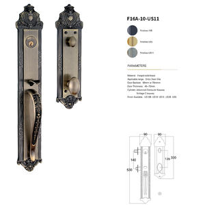 Ensemble de serrures et poignées de porte en cuivre moleté de luxe, style européen, pour villa, avec serrure de porte principale en bois sculptée, très prisée - Product Image 1