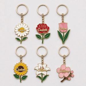 Porte-clés personnalisés par le fabricant, magnifiques porte-clés décoratifs à fleurs, souvenirs promotionnels pour fleuristes, porte-clés en métal - Product Image 1