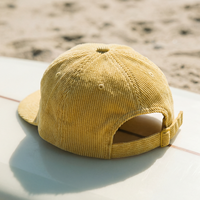 Casquettes personnalisées OEM avec logo brodé, 5 panneaux, en velours côtelé jaune, style sport non structuré, casquettes de surf à fermeture snapback, casquettes de course