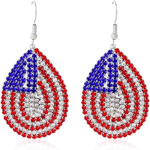 Né le quatrième juillet jour de l'indépendance américaine boucles d'oreilles pour femmes rouge blanc bleu coeur Rectangle larme strass drapeau boucles d'oreilles - Product Image 2