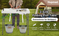 Table de filetage pliante professionnelle avec 2 éviers pour le nettoyage extérieur du poisson et des légumes