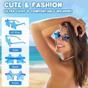 Lunettes de soleil sans monture en forme d'étoile, en PC, légères, unisexe, style bouclier décoratif miroir, été 2025 - Product Image 3