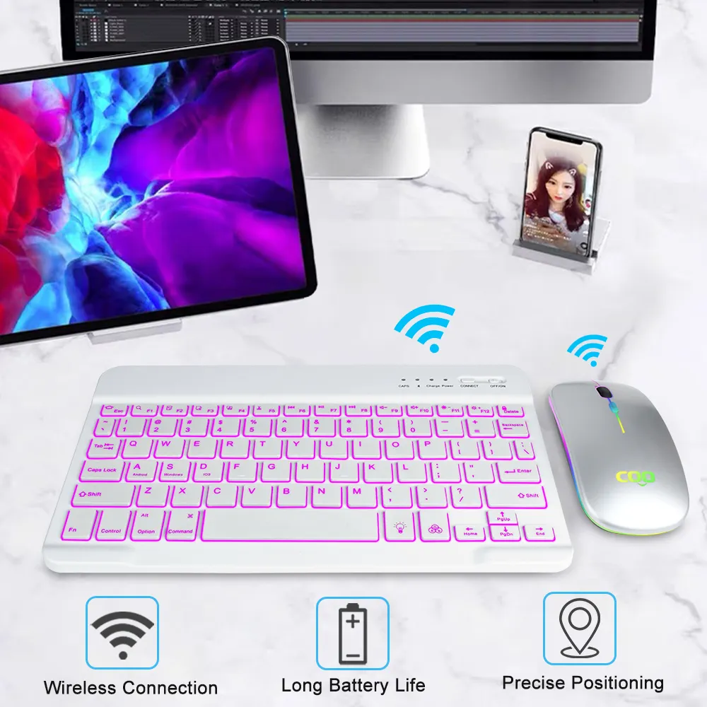 BT şarj edilebilir Mini kablosuz klavye fare kombo BT kablosuz klavye ve fare Combo Windows dizüstü Tablet