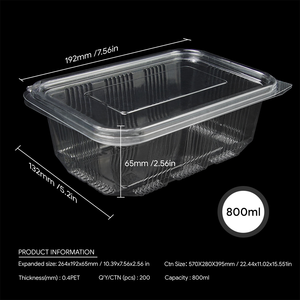 Conteneur à clapet articulé en PET transparent de 800 ml, sans BPA, jetable, pour salades, gâteaux, pâtisseries, boîte à emporter, logo personnalisé, vente en gros - Product Image 2